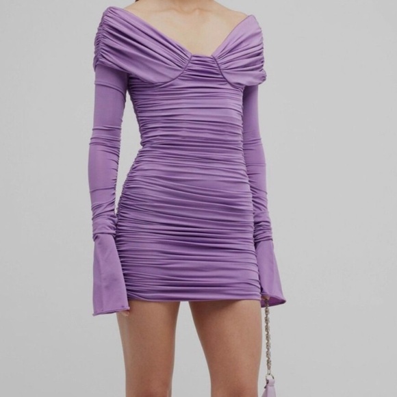 Giuseppe Di Morabito Purple Ruched Off The Shoulder Purple Mini Dress Size 42/M - Picture 2 of 16